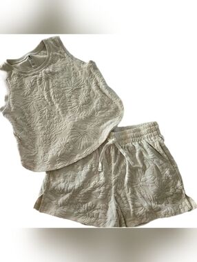 90° Degree by Reflex Towel Terry Floral 2pc Set - Cream Tank & Shorts - Small